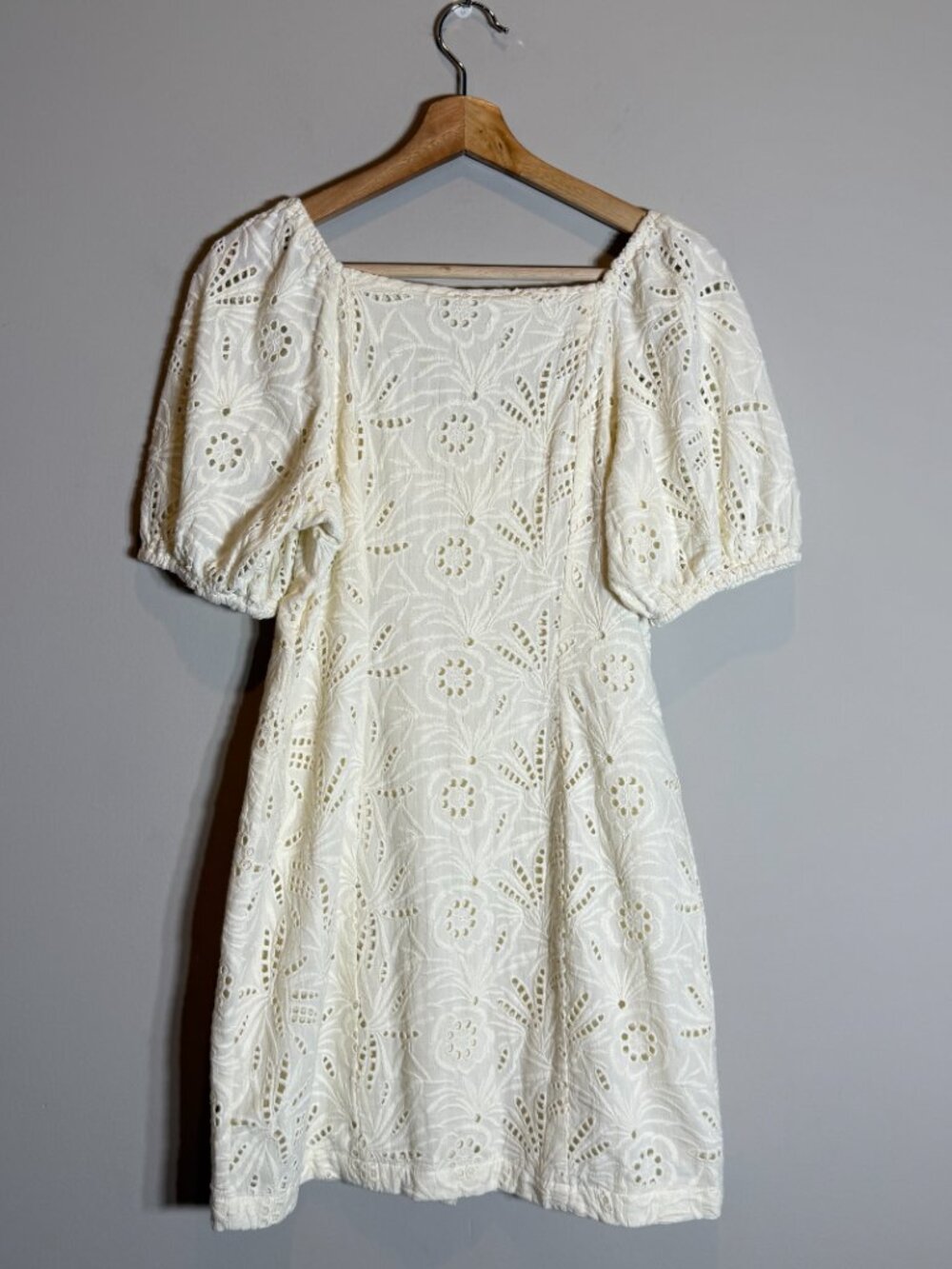 Free People Daniella Eyelet Mini Dress Women's 2 Ivory Puff Sleeve Boho Cotton - Picture 5 of 15
